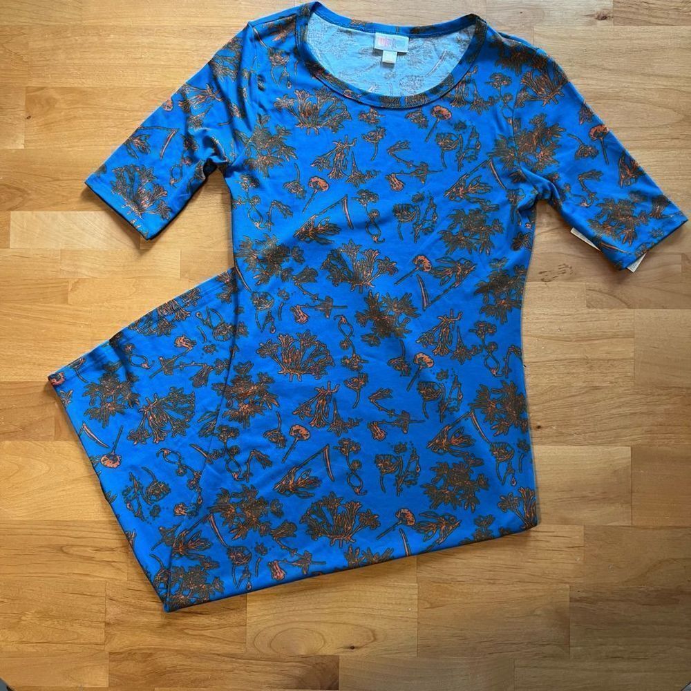 LULAROE orange and blue JULIA dress xxs nwt